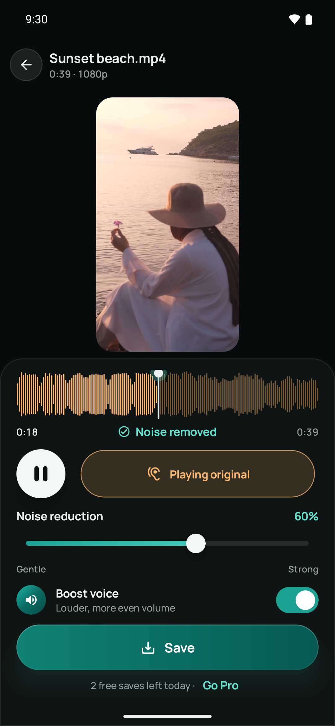 The original audio playing while the hold-to-compare button is pressed
